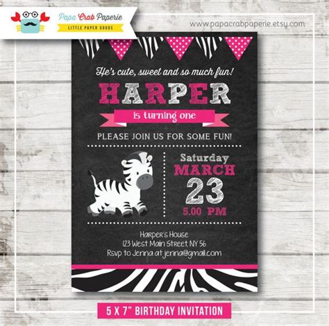 pink zebra chalkboard birthday party invitation