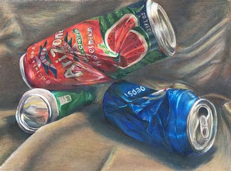 Colored Pencil Crushed Cans Student Work Crushed Cans High School