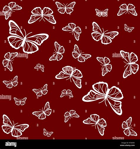 Siluetas De Mariposas Blancas Sobre Un Fondo Rojo Imagen Vector De