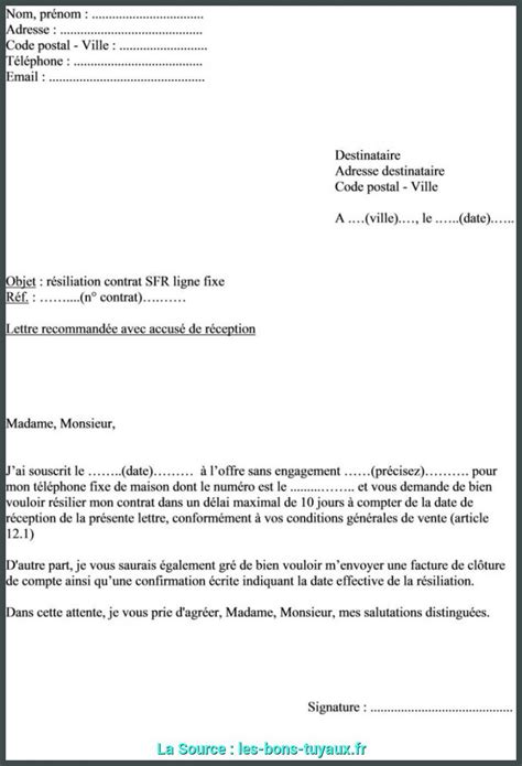 Le contenu de la lettre de résiliation de bail en colocation varie s'il s'agit d'une lettre envoyée par le bailleur ou par les locataires. lettre résiliation contrat téléphone - Modele de CV