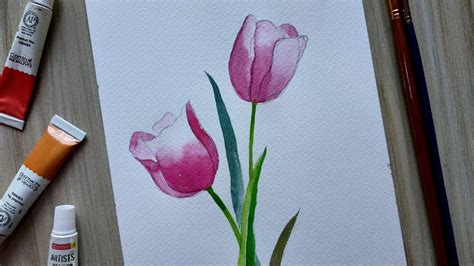 How To Paint A Tulip With Watercolors Beginners 555
