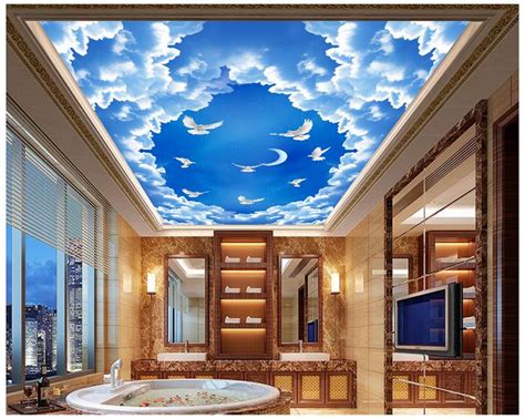 Actually, we can enjoy something different when pasted wallpaper on the ceiling. Custom 3d ceiling murals wallpaper Sky clouds ceiling roof ...
