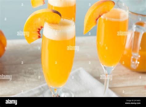 Sweet Bubbly Peach Bellini Mimosa With Champagne Stock Photo Alamy