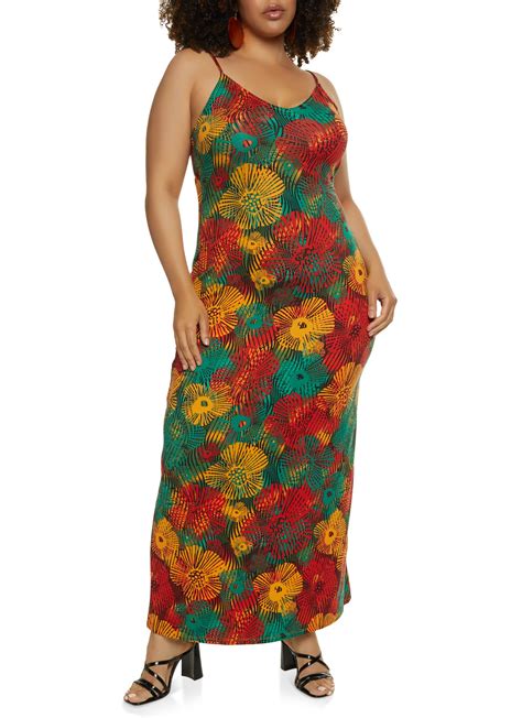 Plus Size Tropical Patterned Maxi Cami Dress