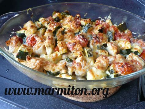Gratin de pâtes au poulet et courgettes Recette de Gratin de pâtes au