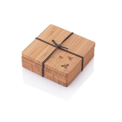 Bamboo Coasters With Motif Set Of 4 Coasters Bamboo Cups Bamboo