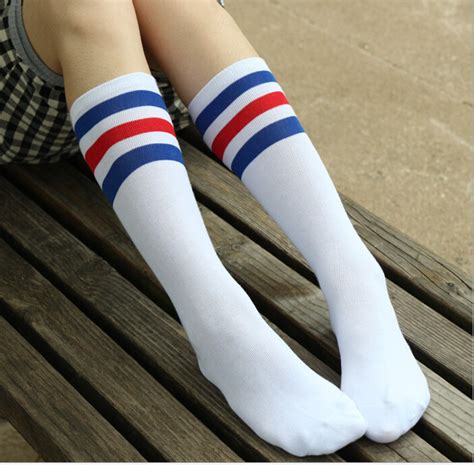 Custom White With Three Black Stripes Cotton Sex Teen Girl Tube Socks