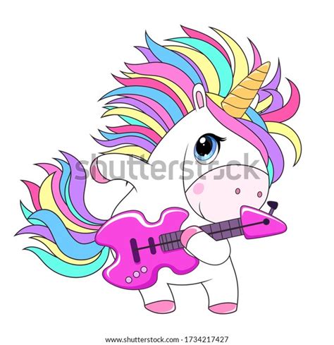 Cute Unicorn Rainbow Hair Guitar Rockstar Stock Vector Royalty Free