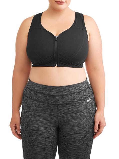 Athletic Works Womens Plus Size Zip Front Sports Bra