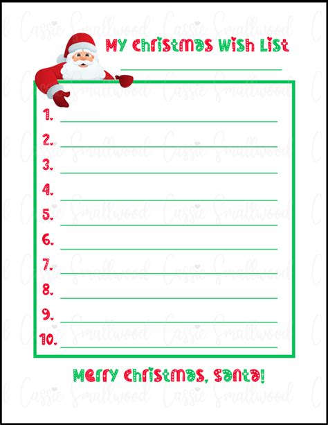 Cute Santa Wish List Printable Cassie Smallwood