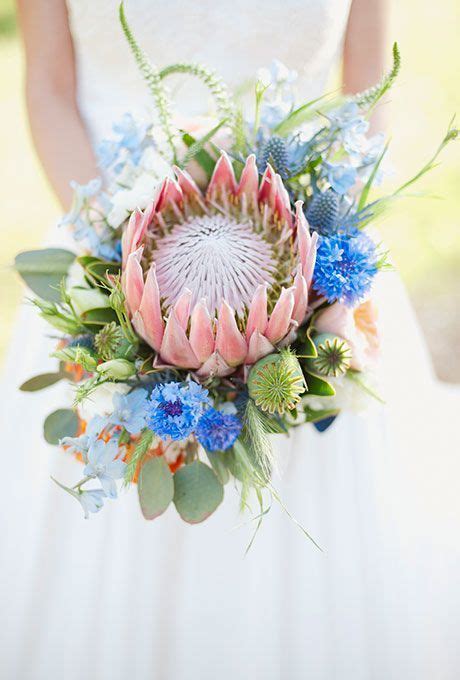Wedding Bouquet Ideas Protea And Thistle Blue Wedding Bouquet Wedding