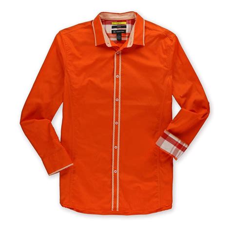 I N C Mens Slim Fit Check Button Up Shirt Orange Medium