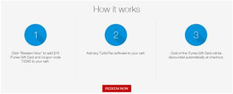 After purchase we will email your $15 itunes gift card which you can redeem to your account immediately to purchase from the us itunes store. Turbo Tax Software Staples Promotion: $15 iTunes Gift Card