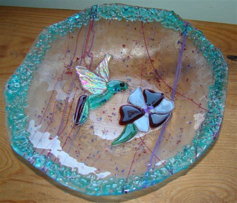 Hummingbird Bowl With Purple Flower Fused Glass Hummingbird Etsy