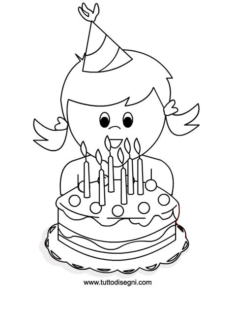 Disegno di bambina con la torta di compleanno ...