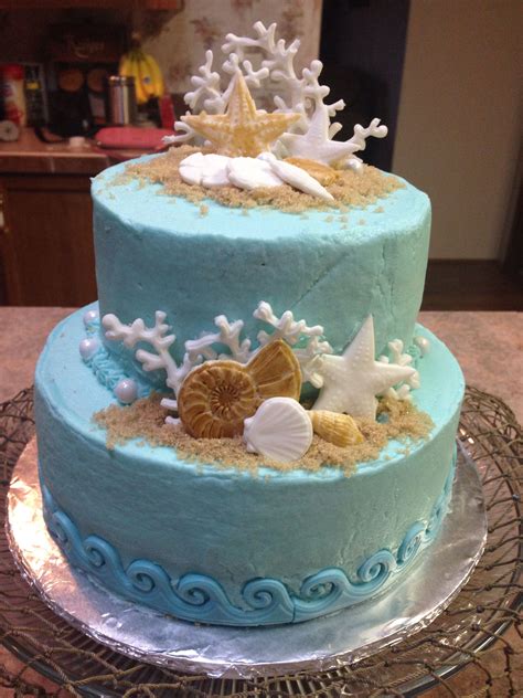 Beach Theme Cake Whiteblue Vanilla Inside And Buttercream Icing Beach Themed Cakes Cupcake