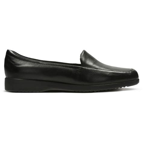 Clarks Womens Georgia Black Leather Slip On Shoes 00254793