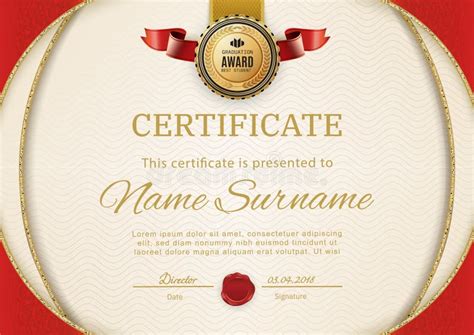 Official Retro Certificate With Red Gold Design Elements Red Ribbon