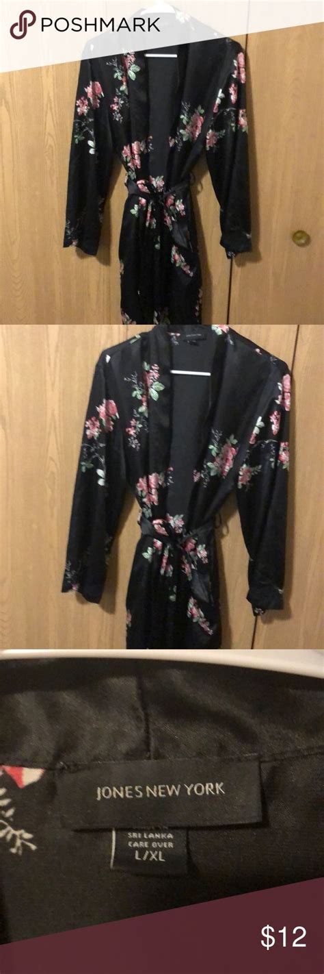 Black Silky Smooth Black Robe With Floral Pattern Clothes Design
