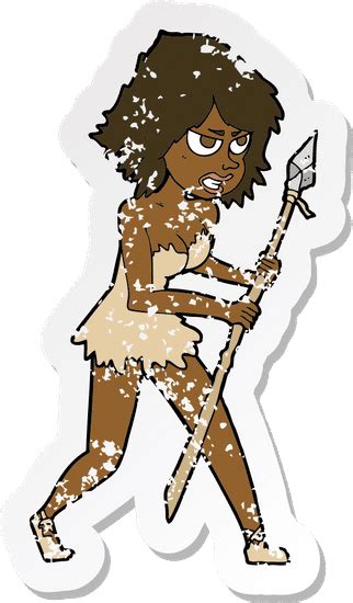 Retro Distressed Sticker Of A Cartoon Cave Girl 素材 Canva可画