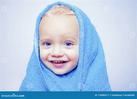 Smiling Beautiful Baby Bathing Under A Shower At Home Little Baby