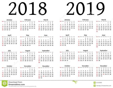 Agenda 2018 Type Bullet Calendar For 2018 And 2019 Stock Illustration