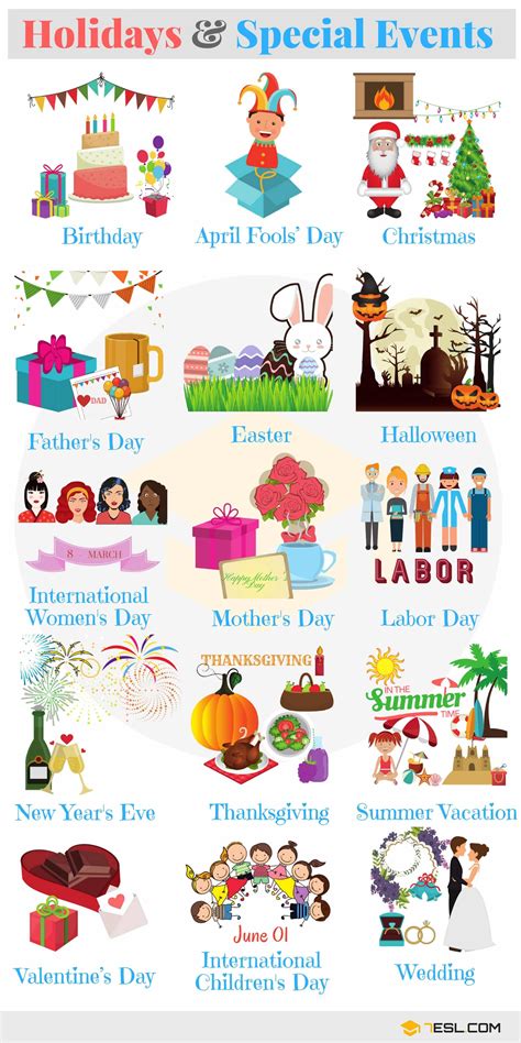 List Of Holidays Holiday Vocabulary Words In English • 7esl English