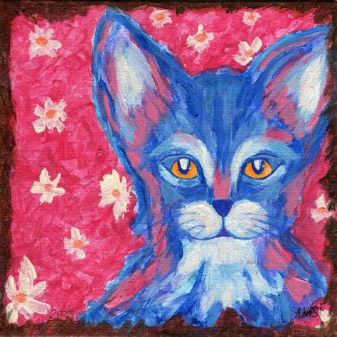 Acrylic Painting Cat Blue Original Art Portrait Canvas Anima Inspire