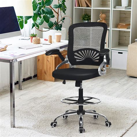 Mesh Drafting Chair Mid Back Office Chair Adjustable Height Wflip Up