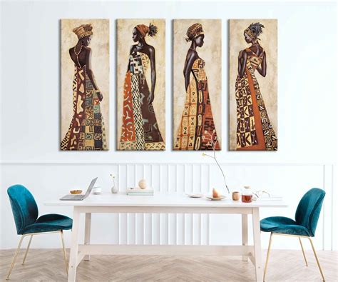 set of 4 ethnic art african woman modern wall art african etsy