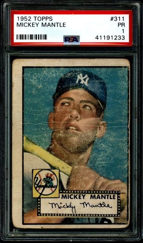 Commemorate the arrival of one of baseball's great personalities with this 1952 topps mickey mantle new york yankees number 311 rookie card. 1952 Topps MICKEY MANTLE Rookie #311 ... GRADED PSA 1 #1952Topps #Mantle | Mickey mantle, Mickey ...