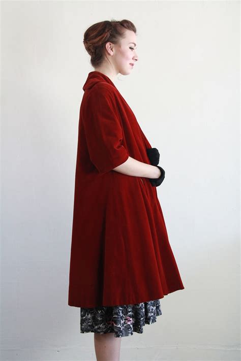 Reserved 1950s Swing Coat In Red Velvet Vintage Mid
