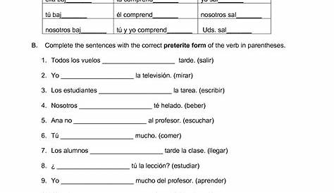 ir preterite verbs worksheets answers