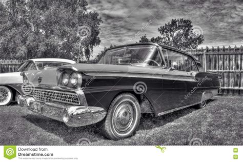 Classic American 1950s Ford Galaxie In Black And White Editorial Photo