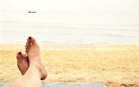 Relaxing On Beach With Bare Feet Stock Photo Image Of Exotic Feet