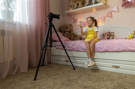Little Girl Has Her Own Video Blog Stock Image Image Of Digital