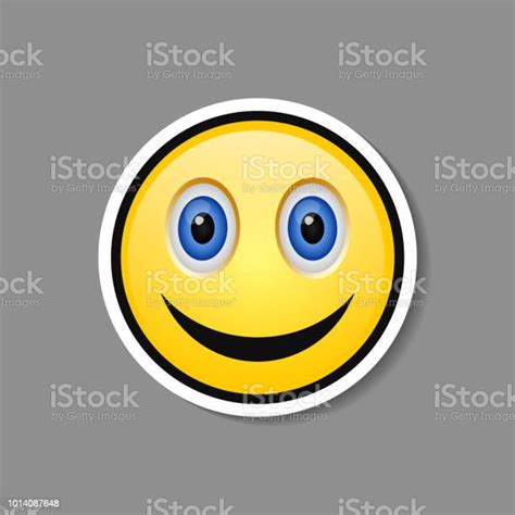 Smiley Paper Sticker Vector Happy Face Emoticon Label Stock