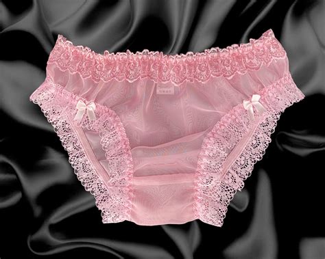 BABY PINK SISSY Sheer Soft Nylon Frilly Lace Briefs Panties Knickers Size PicClick UK
