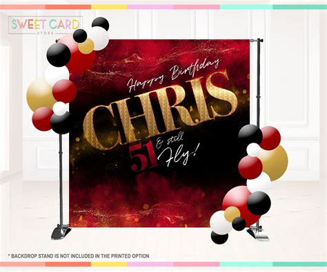 50th Birthday Backdrop Red And Gold Step And Repeat Custom Photo