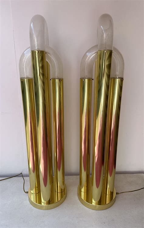 Aldo Nason Pair Of Brass Floor Lamps Murano Glass By Aldo Nason For Mazzega Italy 1970s