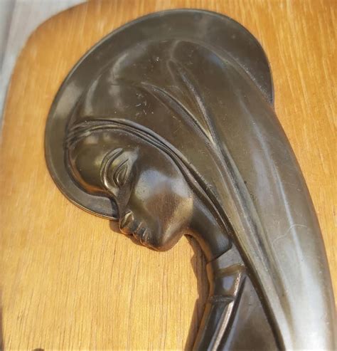 Vintage Virgin Mary Wooden Brass Religious Wall Plaque Made In Etsy