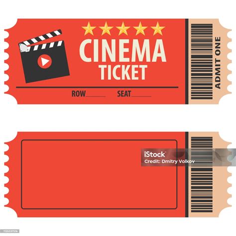 Vector Red Cinema Ticket Isolated On White Background Cinema Ticket