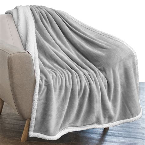 Pavilia Plush Sherpa Fleece Throw Blanket Light Grey Soft Warm