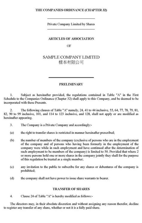 Differences between memorandum of memorandum of association is a document which actually forms the charter of the company and defines its powers and objects. Standard Memorandum and Articles of Association, HK ...