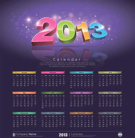 2013 Creative Calendar Collection Design Vector Vectors Graphic Art