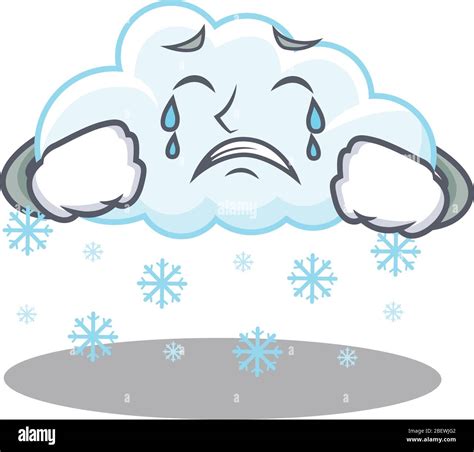 Cartoon Character Design Of Snowy Cloud With A Crying Face Stock Vector