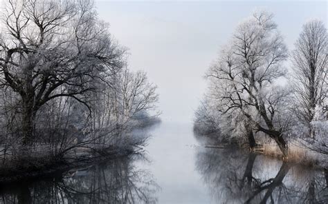 Nature Landscape Ice Snow Cold Winter Water Trees Reflection Wallpaper