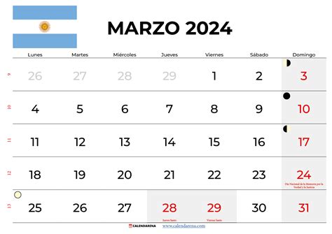 Calendario Marzo 2024 Argentina Para Imprimir