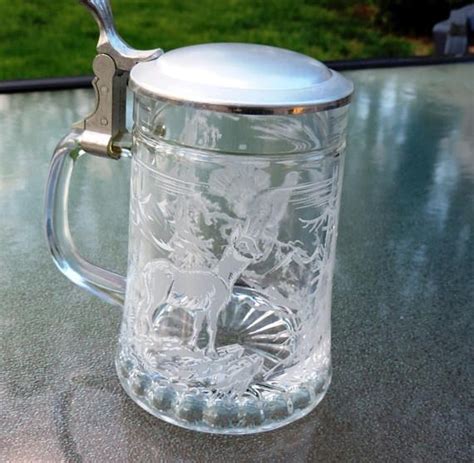 vintage crystal beer mug stein with pewter lid made in w germany man cave decor groomsmen