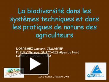 PPT La Biodiversit Dans Les Systmes Techniques Et Dans Les Pratiques